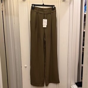 Wide-Leg Olive Green Trousers